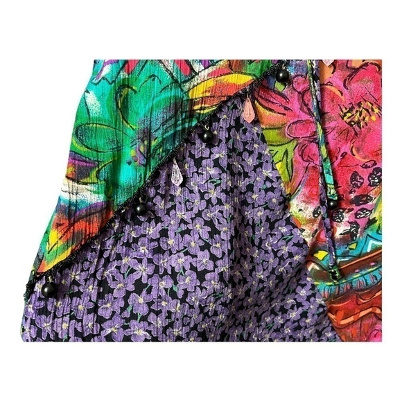 Vintage unique CAROL Little asymmetric multi print ruffle and beaded top. Size 4 - Picture 13 of 14